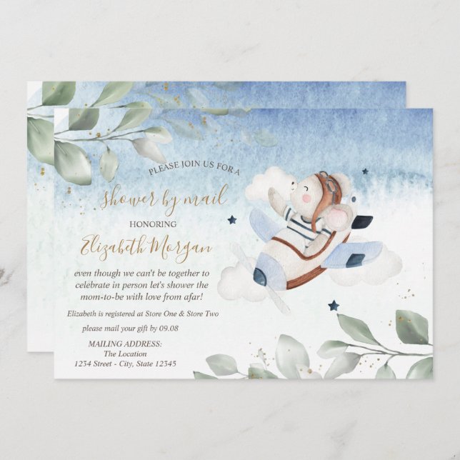 Aeroplane Mouse Virtual Baby Shower By Mail Invitation (Front/Back)