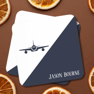 Aeroplane Navy Blue and White Stylish Modern Trave Coaster