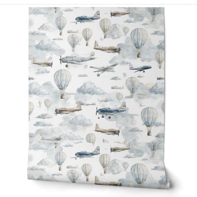 Aeroplane Nursery Wallpaper | Bedroom Accent Wall (Unrolling)