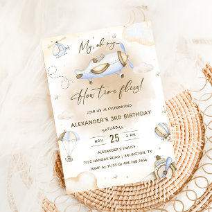 Aeroplane Oh My Time Flies Travel 3rd Birthday  Invitation