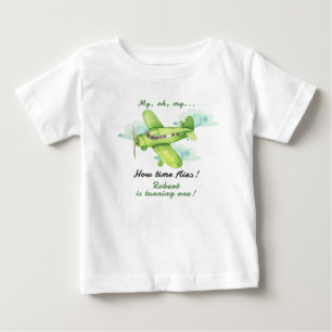 Aeroplane Oh My Time Flies Travel First Birthday Baby T-Shirt