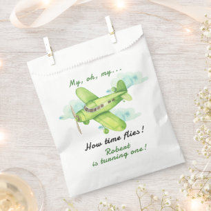 Aeroplane Oh My Time Flies Travel First Birthday Favour Bag