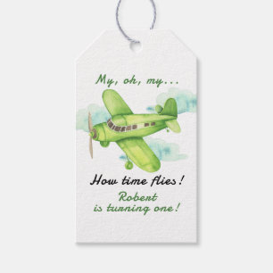 Aeroplane Oh My Time Flies Travel First Birthday Gift Tags
