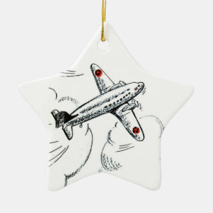 Aeroplane   Old Fashioned Drawing Aviation Ceramic Tree Decoration