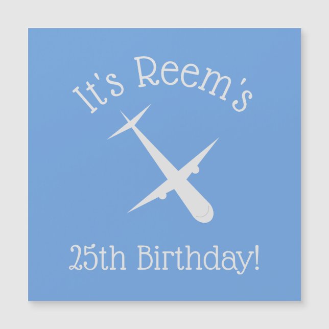 Aeroplane on Blue Personalised  Magnetic Invitation (Front)