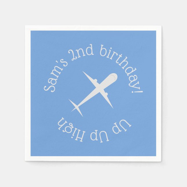 Aeroplane on Blue Personalised Napkin (Front)
