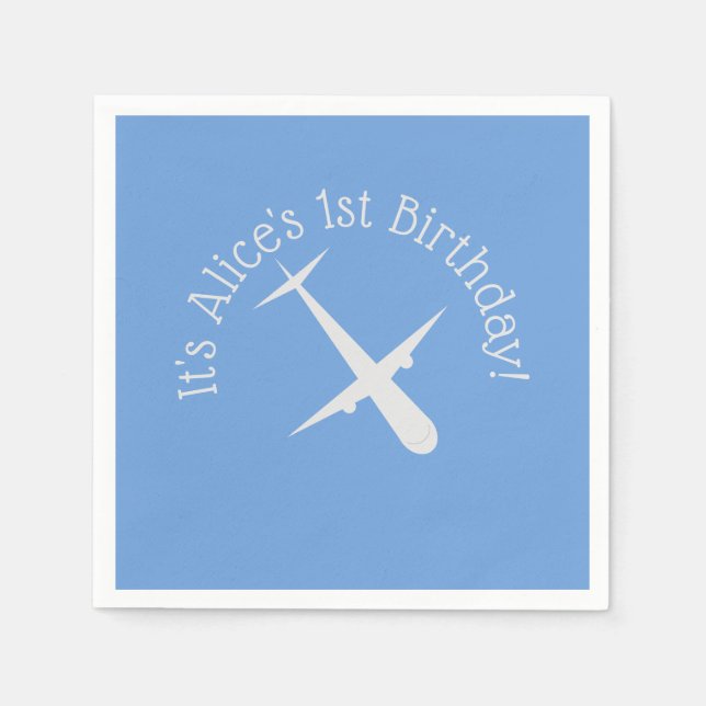 Aeroplane on Blue Personalised  Napkin (Front)