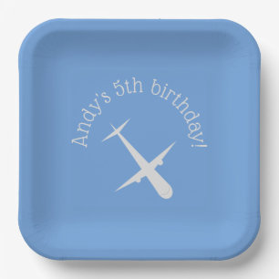 Aeroplane on Blue Personalised Paper Plate