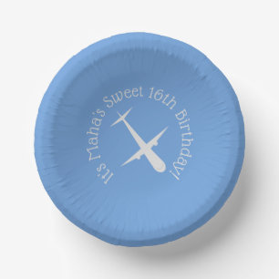 Aeroplane on Blue Personalised Paper Plate