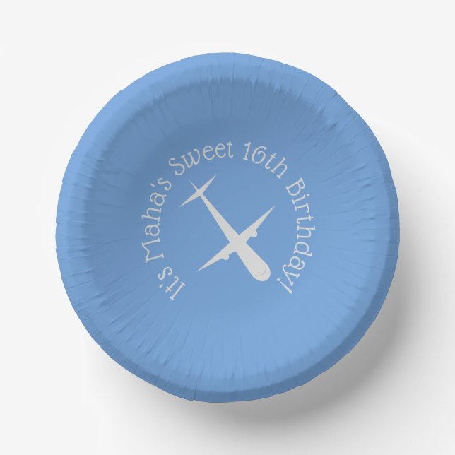 Aeroplane on Blue Personalised Paper Plate (Front)