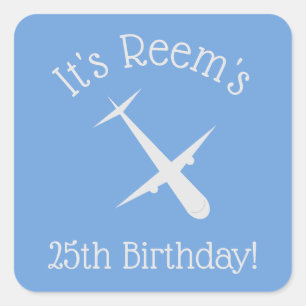 Aeroplane on Blue Personalised Square Sticker