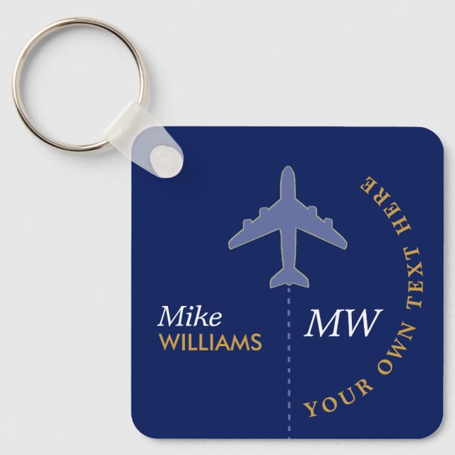 Aeroplane on Bluish Keychain with Name (Front)