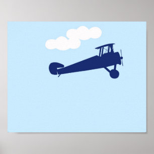 Aeroplane on plain pastel blue background. poster