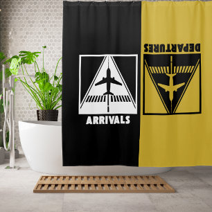 Aeroplane on Runway with Arrivals Departures,Trave Shower Curtain