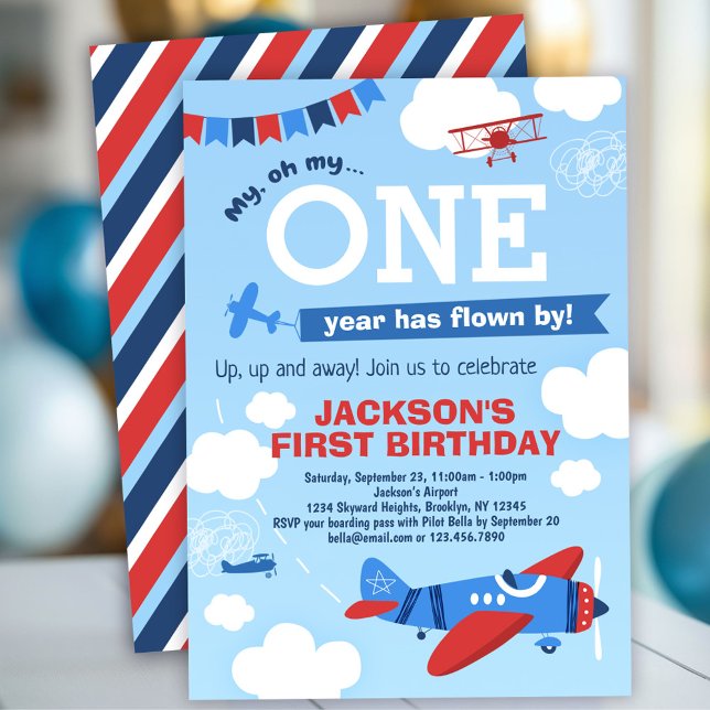 Aeroplane ONE Year Has Flown By 1st Birthday Invitation (Creator Uploaded)