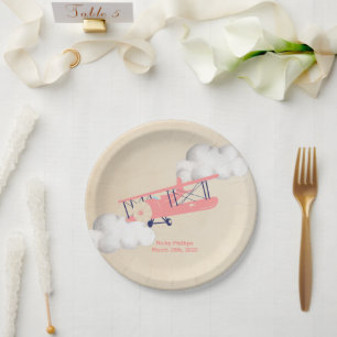Aeroplane Paper Plate, Vintage Aeroplane Baby Show Paper Plate