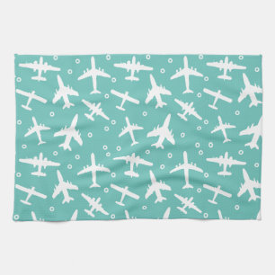 Aeroplane Pattern Aqua Blue and White Aviation Tea Towel