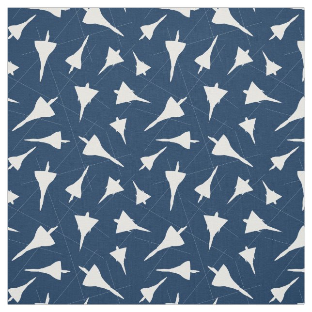 Aeroplane Pattern Blue White Supersonic Aircraft Fabric (Swatch)
