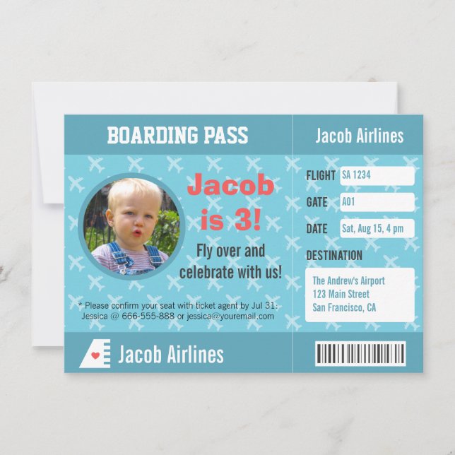 Aeroplane Pattern Boarding Pass Birthday Party Invitation (Front)
