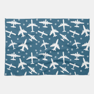 Aeroplane Pattern Dark Blue and White Aviation Tea Towel