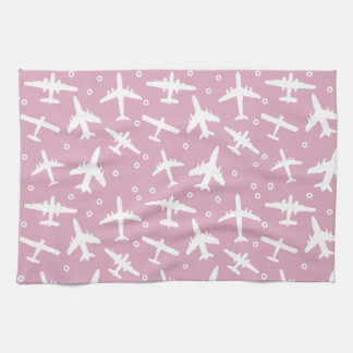 Aeroplane Pattern Light Pink and White Aviation Tea Towel