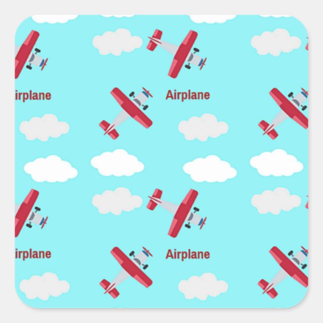Aeroplane pattern on blue square sticker (Front)
