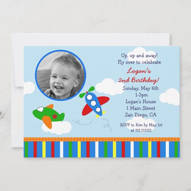 Aeroplane Photo Birthday Invitations (Front)