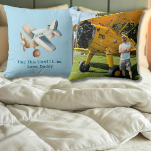 Aeroplane Photo Hug This Until I Land Cute Blue Bo Cushion