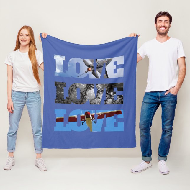 Aeroplane Photos in LOVE frame, Aviation Simple Fleece Blanket (In Situ)