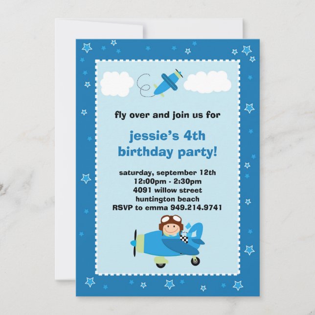 Aeroplane Pilot Birthday Party Invitation (Front)