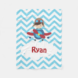 Aeroplane Pilot Blue Chevron Brown Hair Fleece Blanket