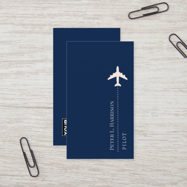 Aeroplane Pilot Blue Modern Vertical Business Card (Front/Back In Situ)