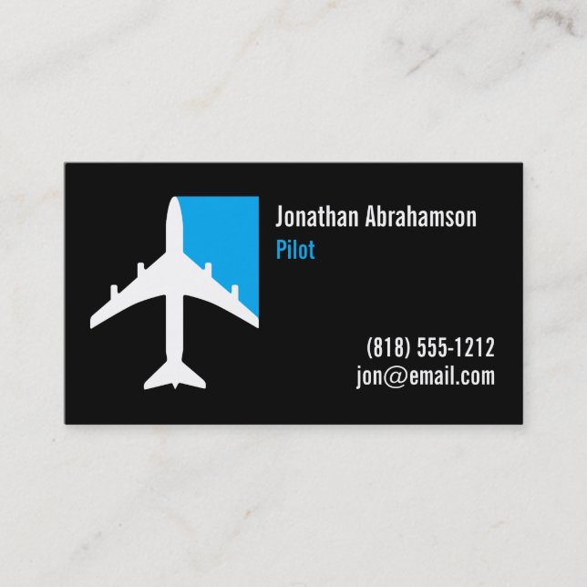 Aeroplane Pilot Business Cards Black Blue and Whit (Front)