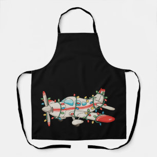 Aeroplane Pilot Christmas Xmas Lights Holiday Apron
