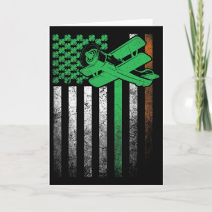 Aeroplane Pilot Flying Irish American Flag St. Pat Card