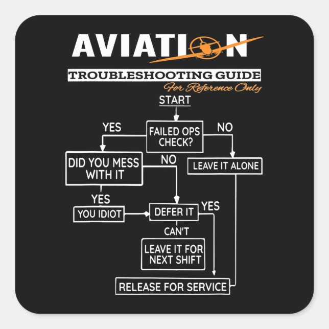 Aeroplane Pilot  Funny Pilot Troubleshooting Guide Square Sticker (Front)
