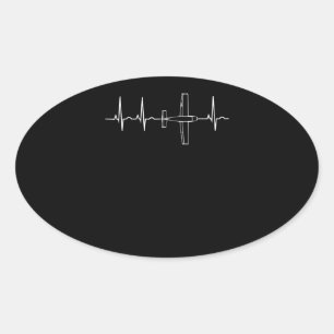 Aeroplane Pilot  Pilot Heartbeat  Flying Gift Oval Sticker