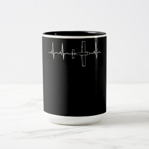 Aeroplane Pilot  Pilot Heartbeat  Flying Gift Two-Tone Coffee Mug