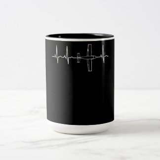 Aeroplane Pilot  Pilot Heartbeat  Flying Gift Two-Tone Coffee Mug
