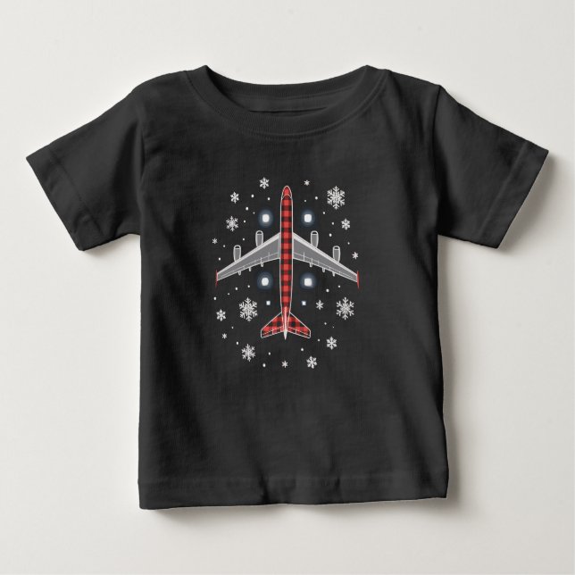 Aeroplane Plaid Christmas Pilot Baby T-Shirt (Front)