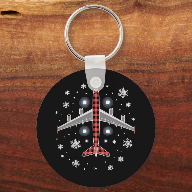 Aeroplane Plaid Christmas Pilot Key Ring (Front)