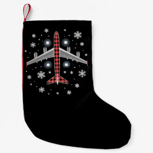 Aeroplane Plaid Christmas Pilot Small Christmas Stocking