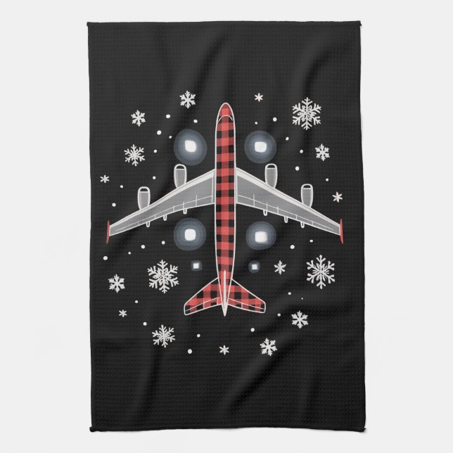 Aeroplane Plaid Christmas Pilot Tea Towel (Vertical)