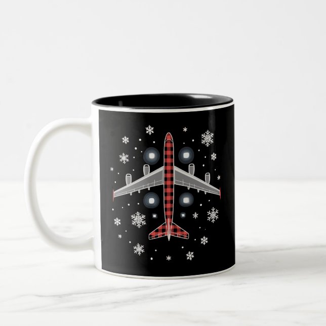 Aeroplane Plaid Christmas Pilot Two-Tone Coffee Mug (Left)