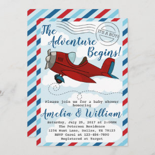 Aeroplane Plane Baby Shower Invitation Invite