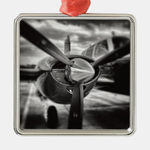 Aeroplane propeller Black and White Metal Ornament