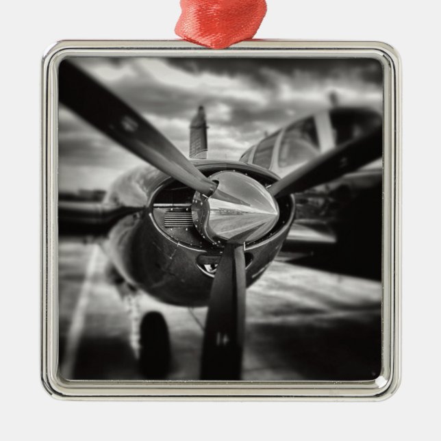 Aeroplane propeller Black and White Metal Ornament (Front)