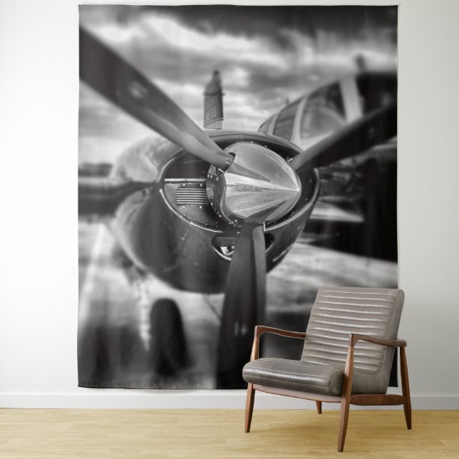 Aeroplane propeller Black and White Tapestry (In Situ)