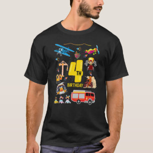 Aeroplane Race Car Construction 4 Year 4th Birthda T-Shirt