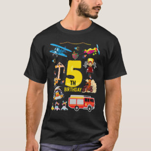 Aeroplane Race Car Construction 5 Year 5th Birthda T-Shirt